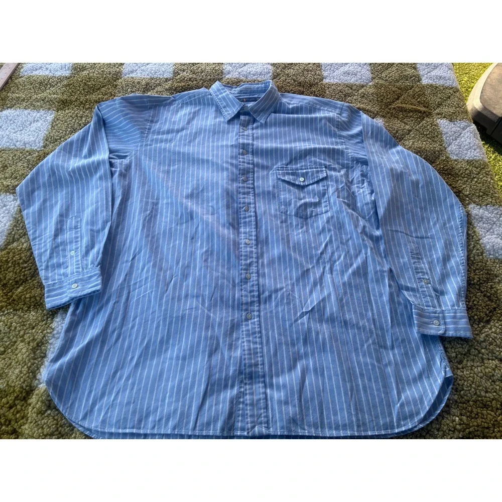 Ralph Lauren University Oxford Shirt Men 2XLT Blue White Stripe Button Down Tall